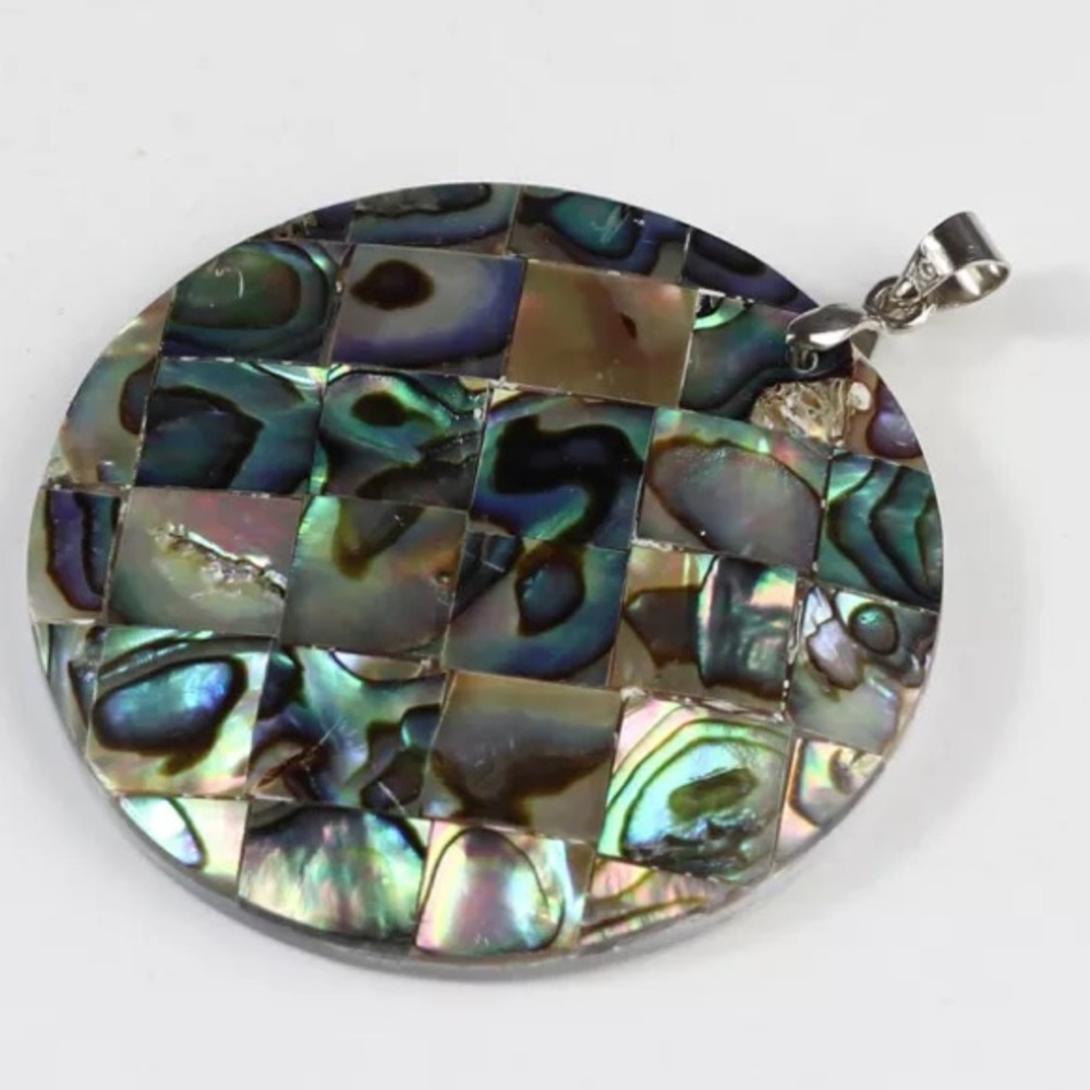 Round Iridescent Shell Statement Pendant - image 1